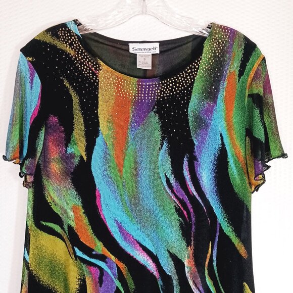 Serengeti Colorful Long Ruffle Tunic with Neck Sparkles Size S - Picture 2 of 11
